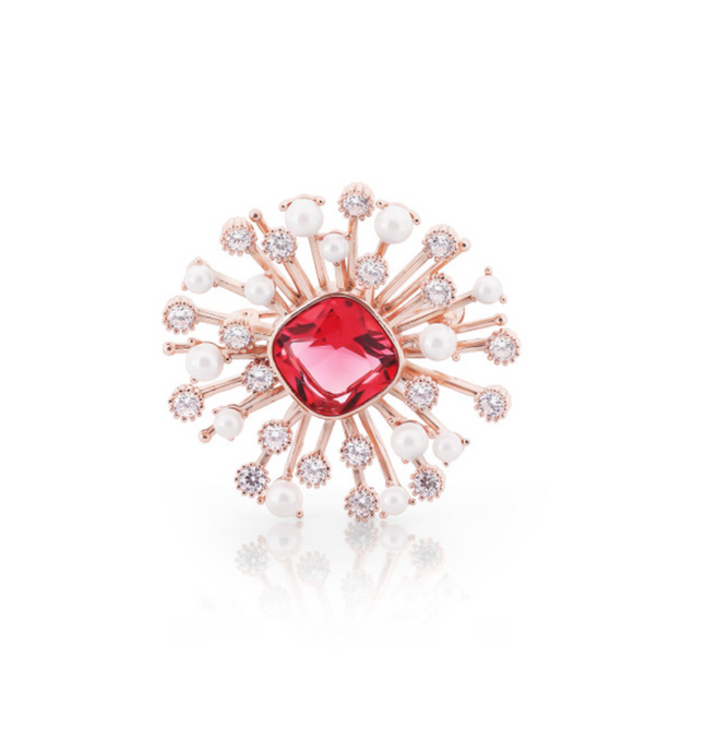 Ruby With Pearl & Cz Brooch in Rose Gold - 165984