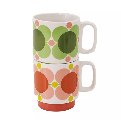 Orla Kiely - Set Of Two Mugs Atomic Flower in Bubblegum & Basil