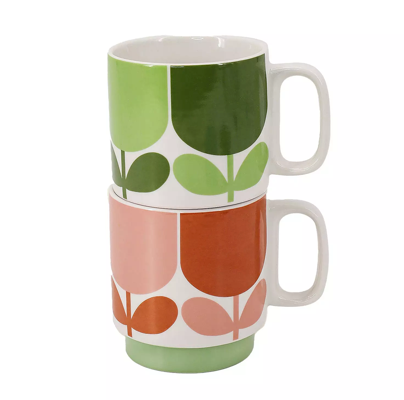 Orla Kiely Set Of Two Mugs Block Flower Tomato/Fern  