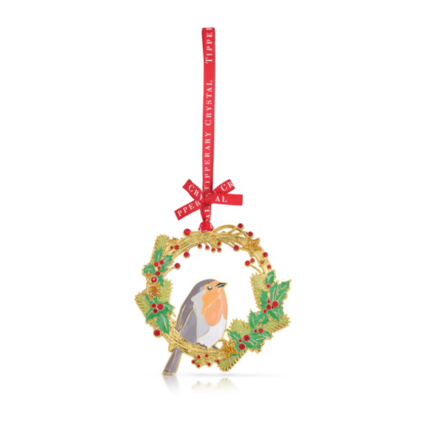 Tipperary Crystal – Sparkle Robin and Wreath Christmas Decoration. 140561