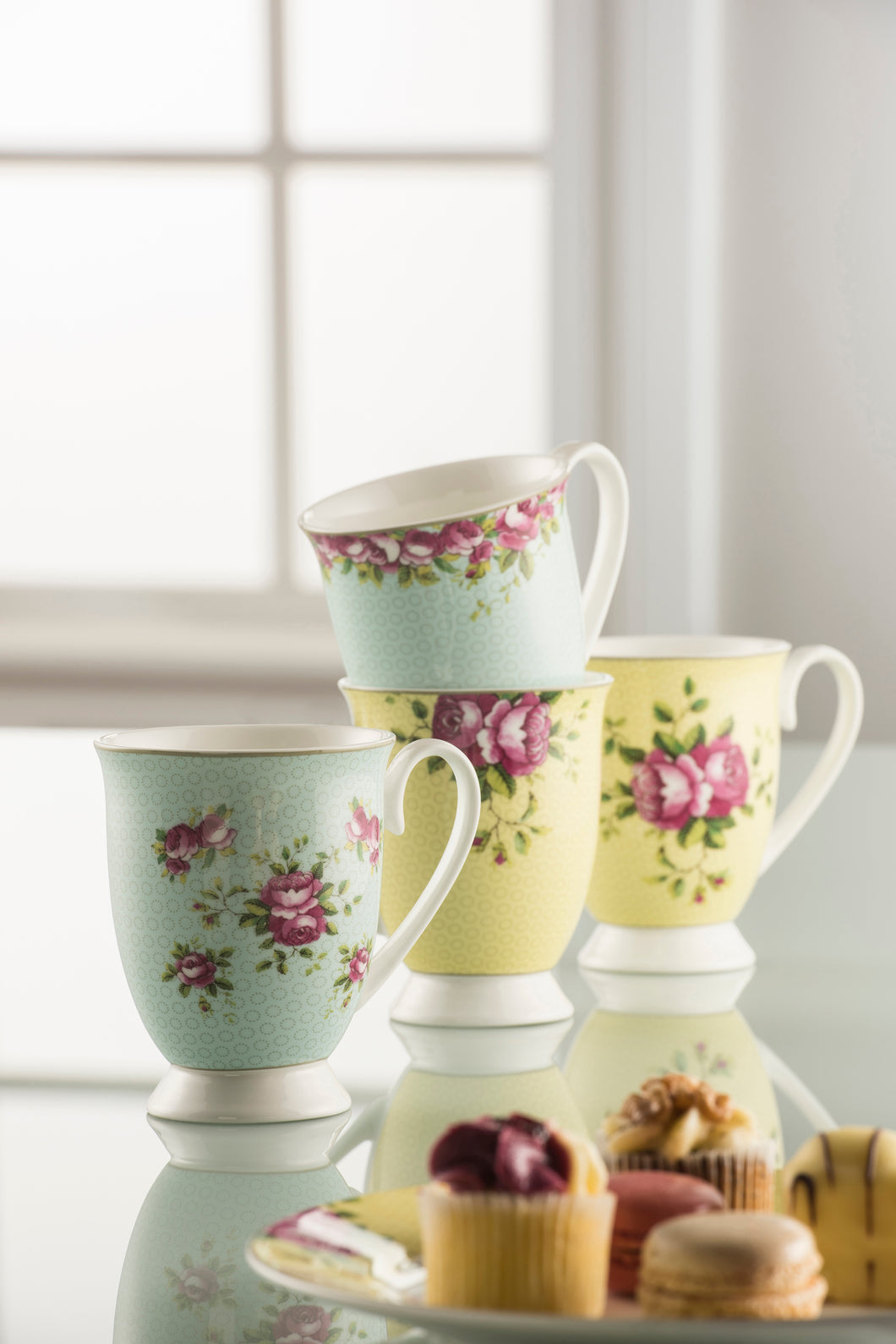 Anysley - Rose Collection Lemon & Mint Green Mugs in a Gift Box